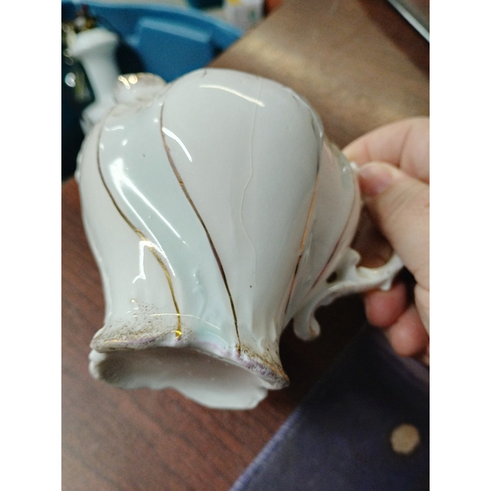 Beautiful Hand Painted Antique Dainty Porcelain‎ Creamer White Turquoise Gold - Picture 8 of 12